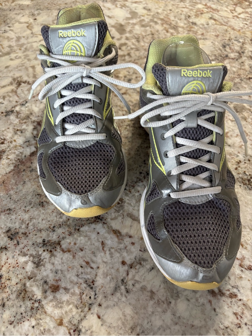 Reebok Gray and Yellow Mesh Running Shoes